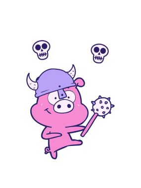 Kafataslarını döndüren çizgi film karakteri domuz işaret ediyor.