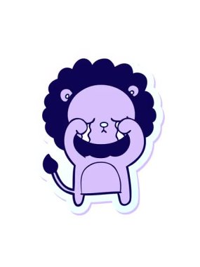 Ağlayan çizgi film aslanının çıkartmasının neon ışık efekti canlandırması