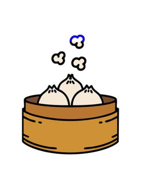 Çembersel buharlı sıcak Japon hamur köftelerinin animasyonunu canlandırın.