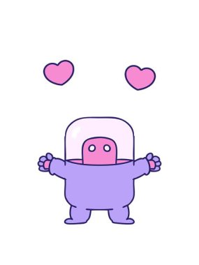 dönen kalp animasyonu. El çizimi. Takım elbiseli bir uzaylının karalaması.