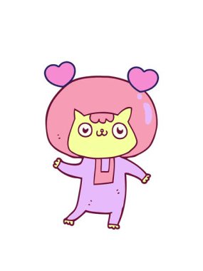 Parlak renkli çizgi film kedisinin dönen kalp animasyonu