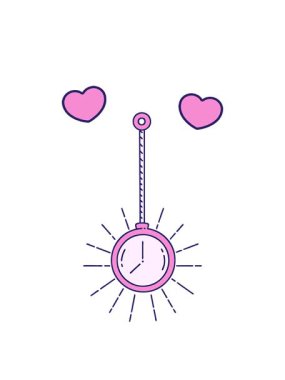 dönen kalpler geleneksel dövme stili altın cep saati çiziminin animasyonu