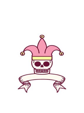 Parlak renkli bir kafatası soytarısı sancağıyla geleneksel dövmenin hareketli animasyonu