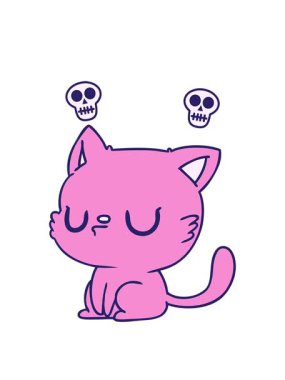 Serbest el animasyonu çizilmiş çizgi film kawaii kedisi.