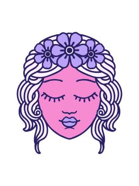 İkonik dövme tarzının hareketli animasyonu. Bakirelerin yüzü.