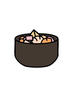 Karışık deniz ürünleri ve sebze Japon yemek kasesinin radyoaktif parlayan animasyonu