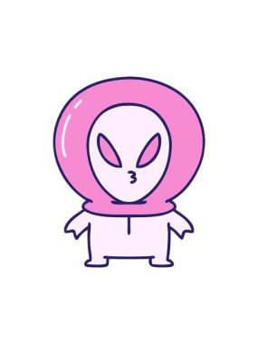 Küçük uzaylının hareketli animasyonu. Düşünceli görünüyor.