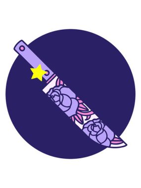 Parlayan yıldızlar, simgesel dövme şeklindeki bir hançer ve çiçeğin animasyonunu etkiler.