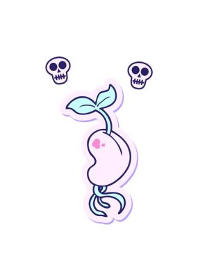 Bir çizgi filmin filizlenen tohumu çıkartmasının kafatası animasyonu