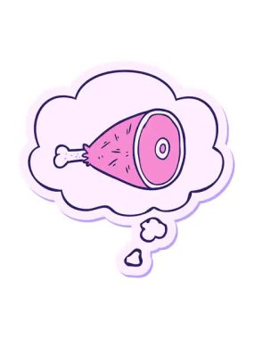 Titreyen hareketli çizgi film animasyonu. Düşünce baloncuğuyla pişirilmiş et. Yazılı etiket gibi.