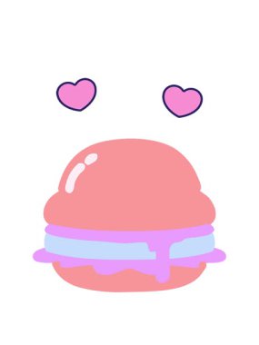 Parlak renkli lezzetli bir hamburgerin dönen kalpleri canlandırması