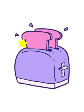 Parıldayan yıldızlar çizgi film tost makinesinin canlandırmasını etkiler. Ekmek kızartırlar.