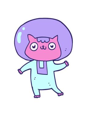 Çizgi film uzay çağı kedisinin efekt animasyonunu göster