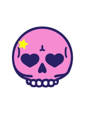 Parıldayan yıldızlar kalp gözleriyle kafatasının animasyonunu etkiler.