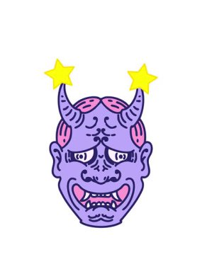 dönen yıldızlar Japon tiyatro kabuki maskesinin animasyonu