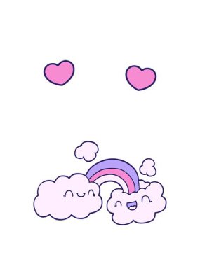dönen kalpler mutlu çizgi film bulutları ve gökkuşağının animasyonu