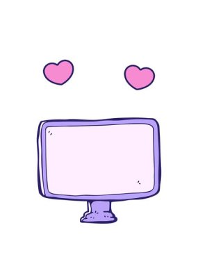 karikatür bilgisayar ekranının dönen kalp animasyonu