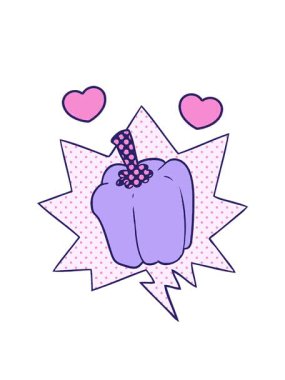 Çizgi roman tarzı konuşma baloncuklu taze organik biberin dönen kalp animasyonu