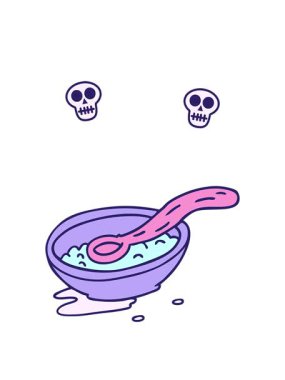 Mısır gevreği kasesinin karikatür karalamalarının kafatası animasyonları