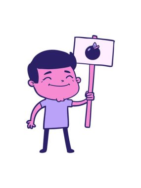 Elma pankartlı mutlu çizgi film adamının animasyonunu salla ve durdur