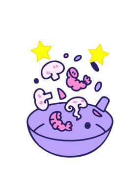 Kızarmış karides ve mantar Brezilya yemeği animasyonu