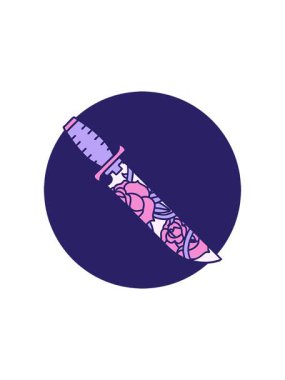 Yıldız patlaması etkisi ikonik dövme görüntüsü. Çiçekli bir hançer.