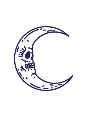 Kafatası ay simgesi şeklinde siyah çizgi şeklinde dövmenin dönen hareketli animasyonu