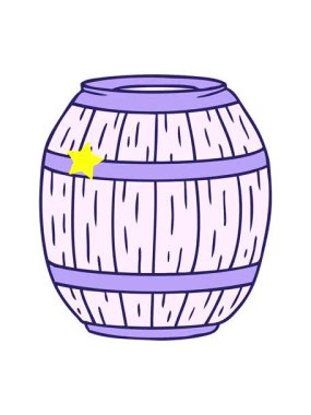 Parıldayan yıldızlar, ahşap bir fıçının el çiziminin animasyonunu etkiler.