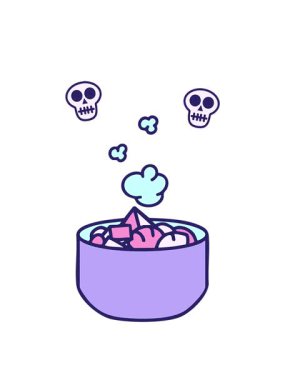 Sıcak karışık deniz ürünleri ve sebze kabı dizaynının kafatası animasyonu