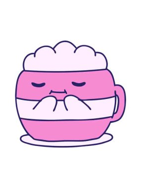 Sıcak çikolata dolu mutlu bir bardağın hareketli animasyonu.