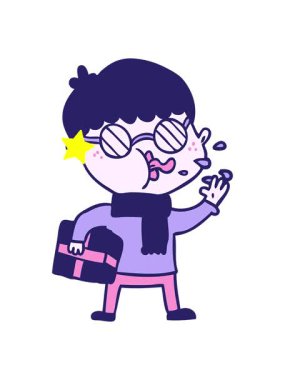 Parıldayan yıldızlar, çizgi film karakterinin Noel hediyeli gözlük takmasını etkiler.