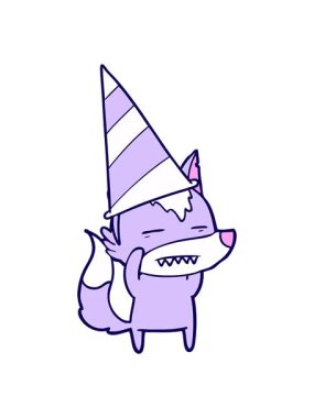 Parti şapkalı çizgi film kurtunun neon ışık efekti canlandırması