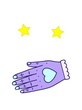 Dönen yıldızlar çizgi film dövmesinin geleneksel bir el şeklinde canlandırması.