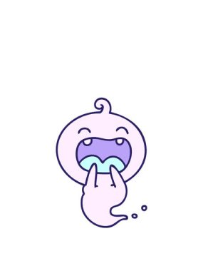 Tatlı bir cadılar bayramı hayaletinin gülüşünün çizgi filminin yükselişi ve yüzüşü.