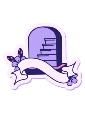 Bir mezar taşı pankartıyla dövme stili çıkartmasının hareketli animasyonunu oynat