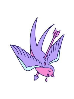 Dövmenin titreşimli animasyonu geleneksel kırlangıç ağlama tarzında.