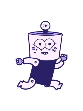 Mutlu robot çizgi film karakterinin dönen hareketli animasyonu