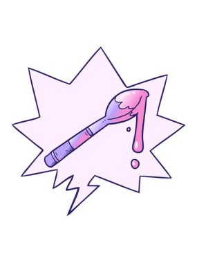 Çizgi filmin titreşimli hareketli animasyonu. Bir kaşık dolusu bal. Konuşma baloncuğu yumuşak eğimli.