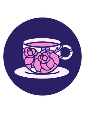 Parlak ışık efekti bir fincan ve çiçeklerin karalaması