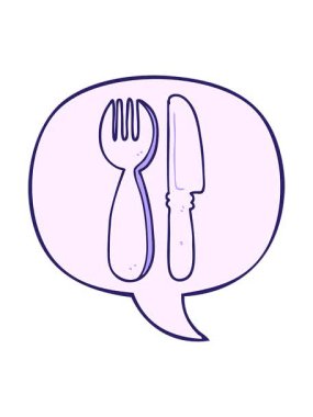 Çizgi film bıçak ve çatalının animasyonunu konuşma baloncuğuyla durdurup duraklat