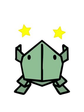 Japon katlanmış kağıt origami zıplayan kurbağanın dönen yıldızları.