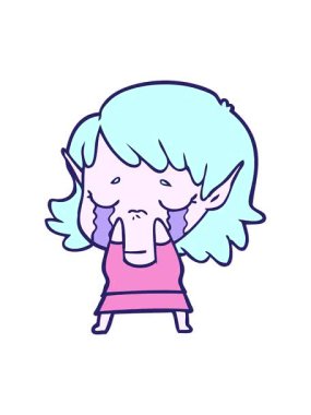 karikatür ağlayan elf kız tasarımının animasyonunu durdurup duraklat