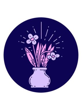 Vazodaki dövme tarzı çiçeklerin neon ışık efekti canlandırması