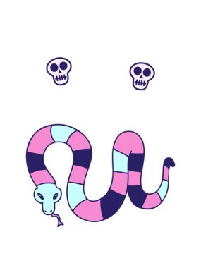 Garip çizgi film yılanının dönen kafatası animasyonu