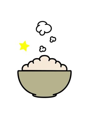 Parıldayan yıldızlar basit bir kasede buharda pişen pilavın animasyonunu etkiler.