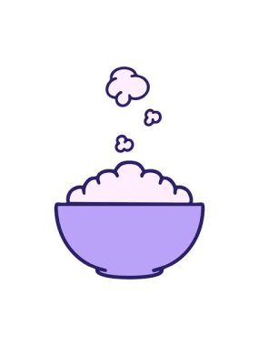pressure popping animation of some steaming hot rice in simple bowl