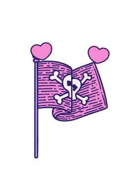 dönen kalp animasyonu simgesel dövme tarzı korsan bayrağının görüntüsü