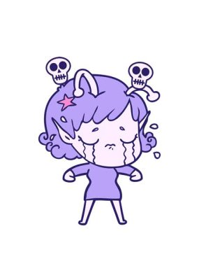 Ağlayan uzaylı kız çizgi filminde kafatası animasyonu yapıyor.