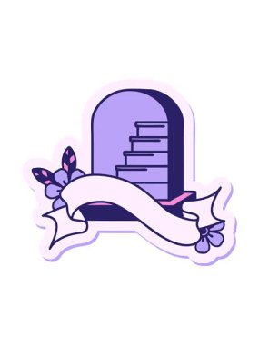 Bir mezar taşının bayrağıyla dövme stili çıkartmasının dönen hareket animasyonu