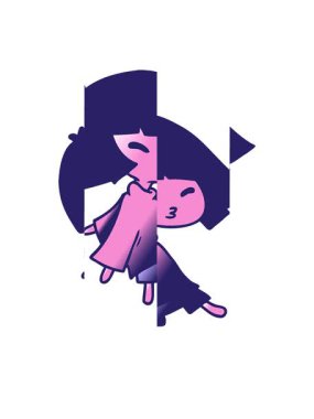 Tatlı bir kawaii kızının gradyan çizgi film çiziminin bölünmüş hareketi.